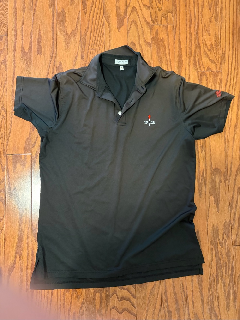 Peter Millar Black Polo with Subtle Red 19|28 Embroidery